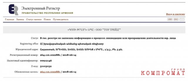 Фирма "Гоу-трейд" согласно армянскому реестру юридических лиц открылась в июне 2018 года, спустя месяц после победы Никола Пашиняна