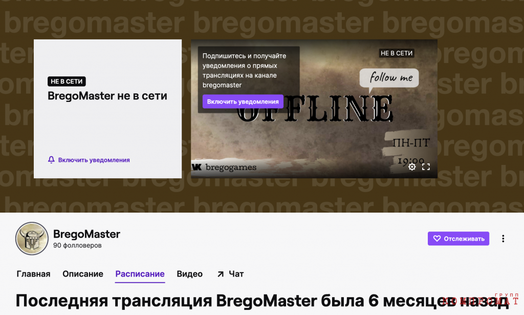 Страница Шулепова-младшего в Twitch